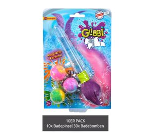 10er Sparpack GLIBBI Badepinsel Set magische Kinder Badebomben mit Glitzerpinsel im Set nachfüllbar 3x30gr 105953570 Lila/Bunt