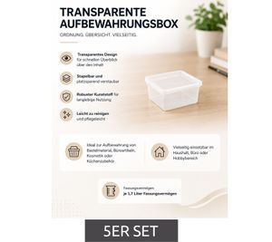 5er Set plast team Aufbewahrungsbox je 1,7 Liter Fassungsvermögen Stapelbare Vorratsboxen mit Deckel 8360926 Transparent/Weiß