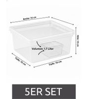 Set di 5 contenitori portaoggetti Plast Team, capacità 1,7 litri ciascuno, impilabili con coperchio, 8360926 Trasparente/Bianco