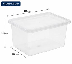 plast team Aufbewahrungsbox Basic 20 Liter Stapelbare Vorratsboxen mit Deckel Stapel-Box 8364232 Weiß/Transparent