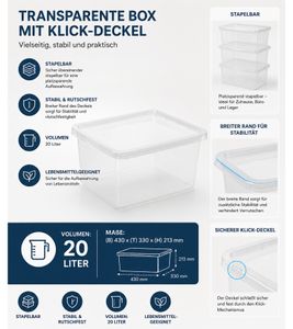Caja de almacenamiento básica plast team de 20 litros, apilable, con tapa (8364232), blanca/transparente
