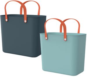 Nachhaltige Rotho Multibag ALBULA 25L Ocean-Bound Plastic Tragetasche Einkaufskorb Navy Blau/Orange oder Himmelblau/Orange