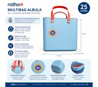 Nachhaltige Rotho Multibag ALBULA 25L Ocean-Bound Plastic Tragetasche Einkaufskorb Navy Blau/Orange oder Himmelblau/Orange