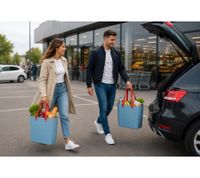 Nachhaltige Rotho Multibag ALBULA 25L Ocean-Bound Plastic Tragetasche Einkaufskorb Navy Blau/Orange oder Himmelblau/Orange