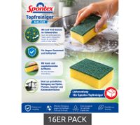 Confezione da 16 spugne abrasive Spontex con protezione antigrasso per la pulizia e il lavaggio dei piatti, codice 7724483, giallo/verde