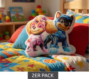 Set di 2 cuscini sagomati per bambini Nickelodeon PAW PATROL Mighty Pups Skye e Chase 30x24 cm Grigio/Rosa/Blu