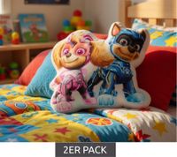 Set di 2 cuscini sagomati per bambini Nickelodeon PAW PATROL Mighty Pups Skye e Chase 30x24 cm Grigio/Rosa/Blu