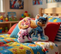 Set di 2 cuscini sagomati per bambini Nickelodeon PAW PATROL Mighty Pups Skye e Chase 30x24 cm Grigio/Rosa/Blu