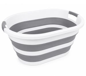 Panier à linge pliable DR Home Division, 26 litres, gain de place, avec poignées, 9941079, gris/blanc