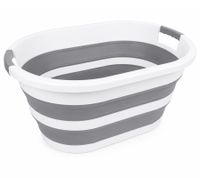 Panier à linge pliable DR Home Division, 26 litres, gain de place, avec poignées, 9941079, gris/blanc