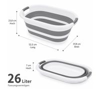 Panier à linge pliable DR Home Division, 26 litres, gain de place, avec poignées, 9941079, gris/blanc