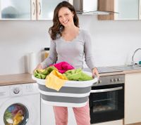Panier à linge pliable DR Home Division, 26 litres, gain de place, avec poignées, 9941079, gris/blanc