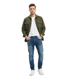 Jean 2Y Premium pour homme, style décontracté, effet usé moderne, porte-clés inclus, bleu
