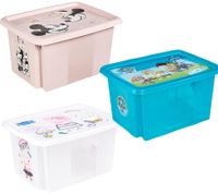 Contenitore portaoggetti keeeper Karolina Peppa Pig, Paw Patrol, Stitch o Minnie Mouse con coperchio, impilabile, 15L, trasparente, blu o rosa