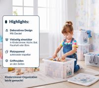 Caja de almacenamiento keeeper Karolina Peppa Pig, Paw Patrol, Stitch o Minnie Mouse con tapa, apilable, 15 L, transparente, azul o rosa