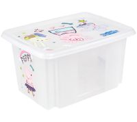 Caja de almacenamiento keeeper Karolina Peppa Pig, Paw Patrol, Stitch o Minnie Mouse con tapa, apilable, 15 L, transparente, azul o rosa