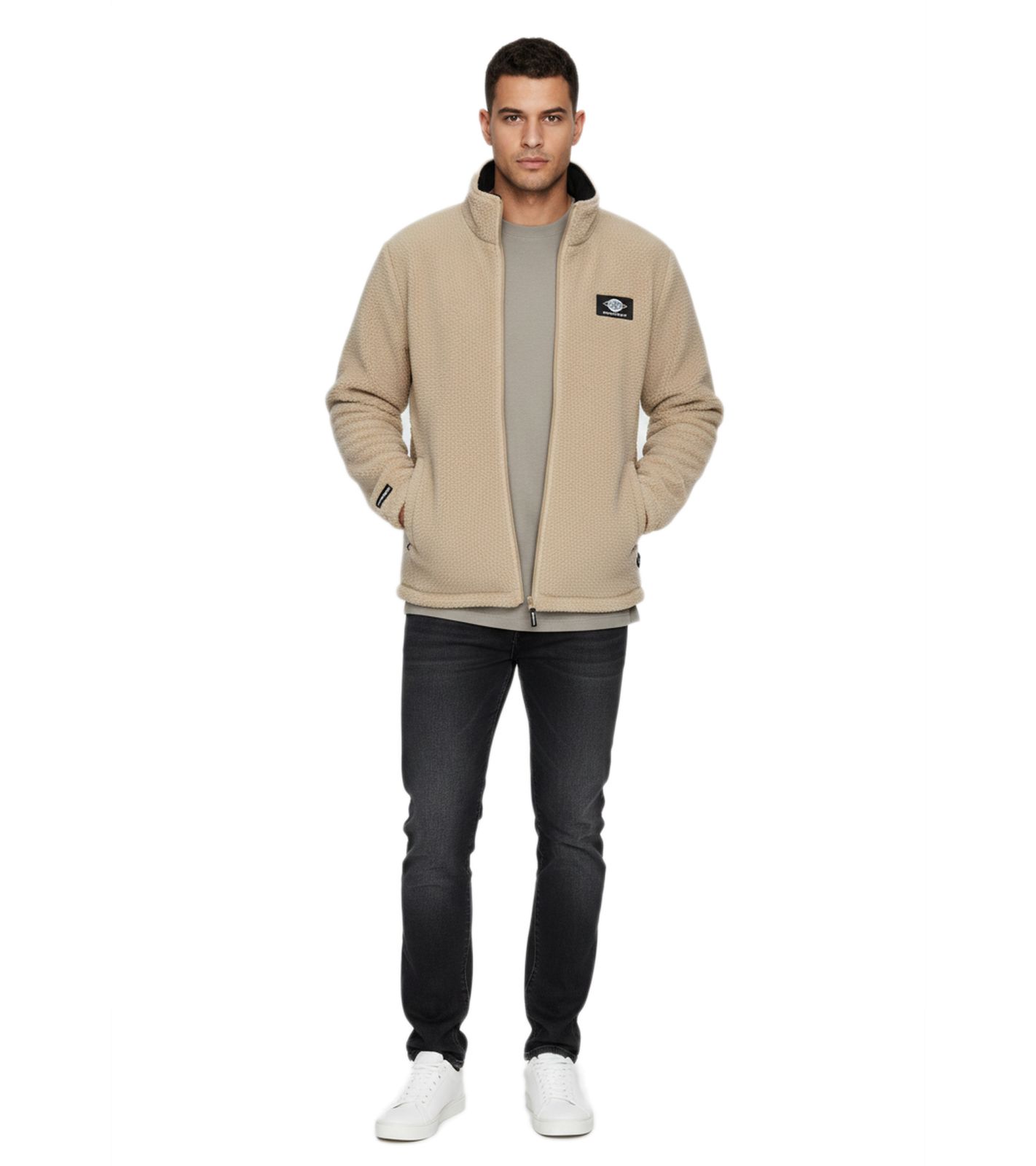 Denim Project Herren Fleece Jacke Teddy Look Beige