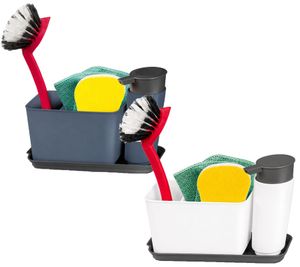 Organisateur d'évier avec bonde pratique - Rangement pour ustensiles de vaisselle - Blanc/Gris ou Bleu/Gris