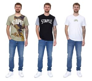 STAPLE Herren Baumwoll-Shirt mit Rücken- oder Frontprint T-Shirt Rundhals-Shirt Weiß, Schwarz oder Olivgrün