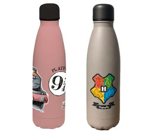Harry Potter Isolierflasche Back to Hogwarts oder Hogwarts Express 500 ml Edelstahl Trinkflasche Thermoflasche im magischen Design Rosa oder Grau