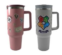 Harry Potter Giant Cup Hogwarts Express oder Back to Hogwarts Thermobecher 1,2L mit Griff Edelstahl doppelwandig isoliert für heiße & kalte Getränke Rosa oder Grau