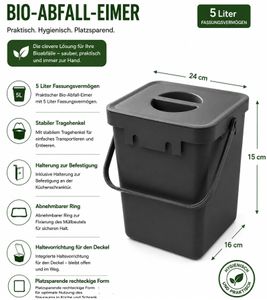 Bio-Abfall-Eimer 5 Liter mit Tragehenkel Mülleimer Haushalt 9892023 Grau 