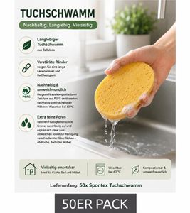 50er Sparpack Spontex Tuchschwamm mit hoher Schmutzaufnahme für die Reinigung verschiedenster Oberflächen Reinigungs-Schwamm 7587220 Gelb
