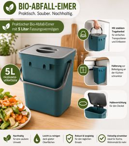 Bio-Abfall-Eimer 5 Liter mit Tragehenkel Mülleimer Haushalt 9978255 Blau/Grau 