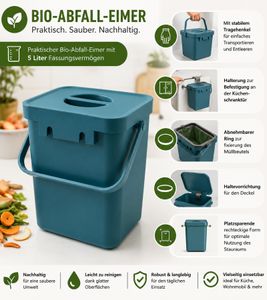 Bio-Abfall-Eimer 5 Liter mit Tragehenkel Mülleimer Haushalt 8171624 Blau