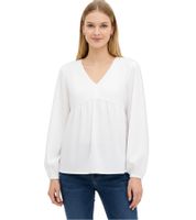 Modische Bluse mit V-Ausschnitt und Rüschen Ausgeh-Bluse Langarm-Bluse 925799 Weiß