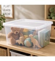 4er Sparpack plast team Aufbewahrungsbox Basic 20 Liter Stapelbare Vorratsboxen mit Deckel Stapel-Box 8364232 Weiß/Transparent