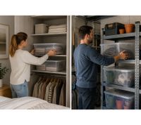 4er Sparpack plast team Aufbewahrungsbox Basic 20 Liter Stapelbare Vorratsboxen mit Deckel Stapel-Box 8364232 Weiß/Transparent