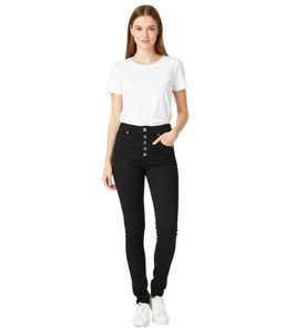 Damen Stretch-Twillhose mit Knöpfen im Skinny-Look Baumwoll-Hose 946144 Schwarz
