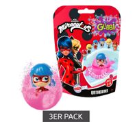 3er Sparpack GLIBBI Miraculous Surprise gefüllte Kinder Badebomben mit Miraculous Sammelfiguren ab 3 Jahren 100gr 105953972 Blau, Grün, Pink oder Orange