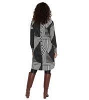 Modische Long-Bluse mit mit modernem Patchwork-Design Hemd-Bluse Langarm-Bluse 913770 Weiß/Schwarz