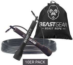 10er Sparpack BEASTGEAR Springseil 2,8m Speed-Fitness-Springseil aus Stahl leicht und verstellbar Vereinssport Boxen MMA HIIT-Workout Schwarz