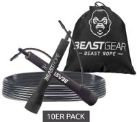 10er Sparpack BEASTGEAR Springseil 2,8m Speed-Fitness-Springseil aus Stahl leicht und verstellbar Vereinssport Boxen MMA HIIT-Workout Schwarz