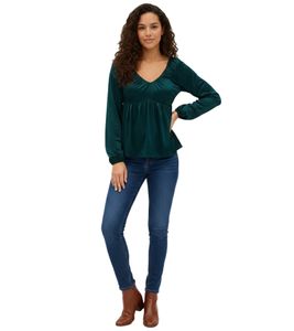 Modische Jersey-Bluse mit V-Ausschnitt und Rüschen Ausgeh-Bluse Langarm-Bluse 949372 Gtrün