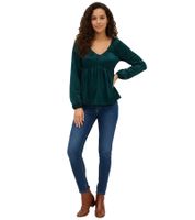 Modische Jersey-Bluse mit V-Ausschnitt und Rüschen Ausgeh-Bluse Langarm-Bluse 949372 Gtrün