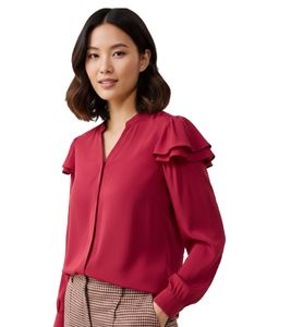 Attraktive Damen Bluse mit Seidenanteil Langarm-Bluse 927834 Rot