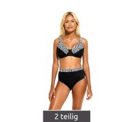 zeitloses Damen Bikini-Set zweiteiliger Minimizer mit gepolsterten Trägern Bademode E-Körbchen 914316 Schwarz/Weiß
