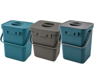 Pattumiera per rifiuti organici da 5 litri con maniglia per il trasporto, 24 x 16 x 15 cm, Grigio, Blu o Blu/Grigio