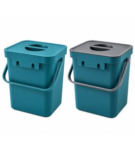 Poubelle à déchets organiques de 5 litres avec poignée de transport, 24 x 16 x 15 cm, grise, bleue ou bleu/gris