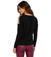 Damen Langarm-Pullover mit Weihnachts-Muster Shirt mit Pailletten Longsleeve mit Glitzer-Aufdruck 956436 Schwarz/Gold