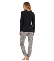 Damen Pyjama Schlaf-Anzug aus reiner Baumwolle mit weihnachtlichen Druck Pyjama-Set 946666 Schwarz/Grau