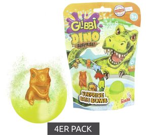 Lot de 4 bombes de bain surprise GLIBBI DINO avec figurines de dinosaures à collectionner, dès 3 ans, 100 g, 105953717, bleu, vert ou orange