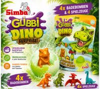 Confezione da 4 bombe da bagno GLIBBI DINO con sorprese e personaggi di dinosauri da collezione, età 3+, 100 g, 105953717, Blu, Verde o Arancione