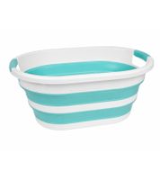 Panier à linge pliable 26 litres, gain de place, avec poignées, bleu et blanc