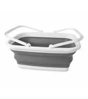 Panier à linge pliable 16 litres, gain de place, avec poignées, coloris gris/blanc et bleu/blanc