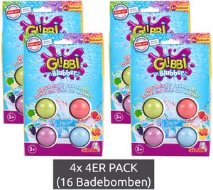 4er Pack GLIBBI Badekugeln Blubber Sprudelnder Badezusatz für Kinder ab 3 Jahren Sparpack 4 Badebomben (16 Stück) mit Farbe & Duft Bunt